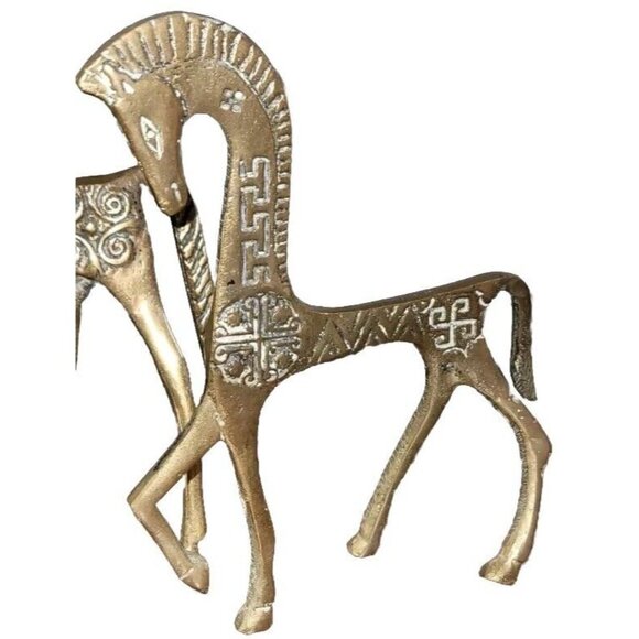 2 Etruscan Brass Horses Roman Mid Century Modern Greek Sculpture MCM Vintage - Picture 7 of 11